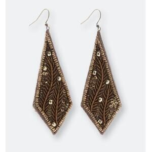 Lori Weitzner Padma Erring Brown Embroidered Drop Earrings Subtle Beads Sequins